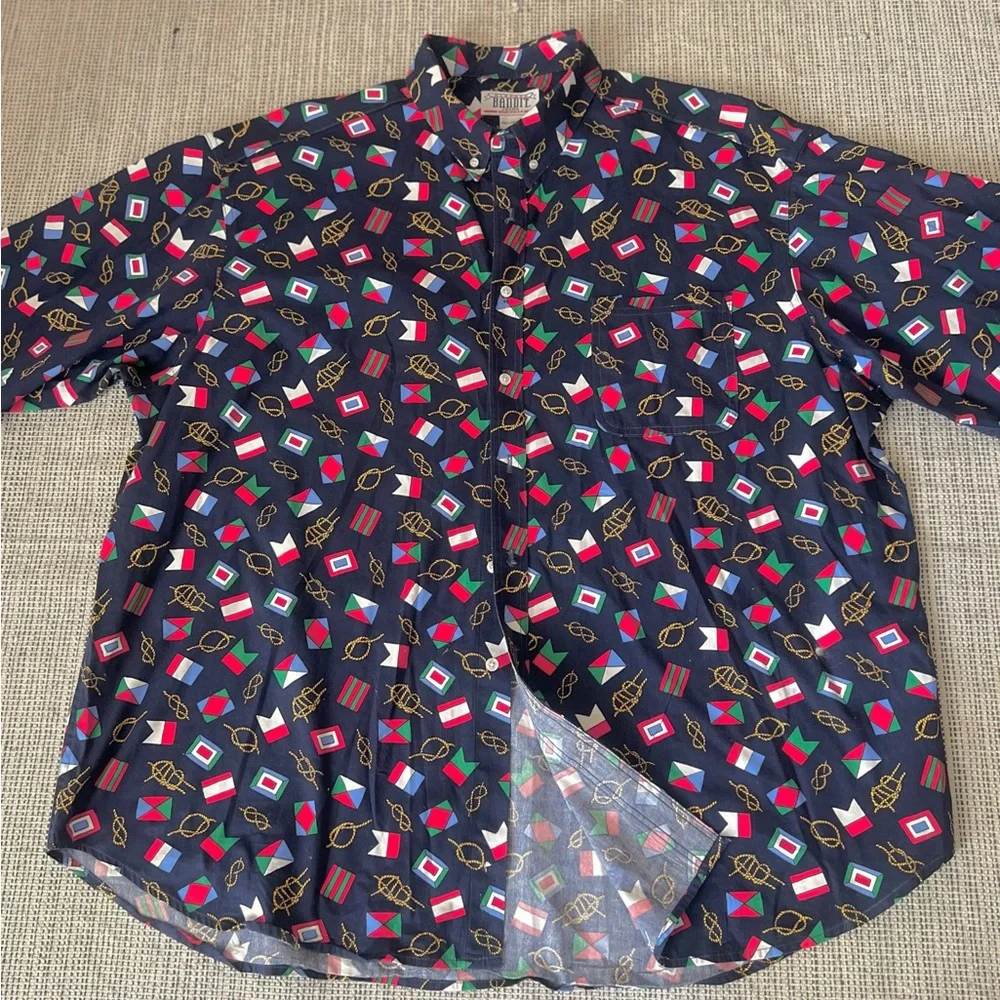 Men's Vintage Nautical Print Button Down Shirt Blue Multi